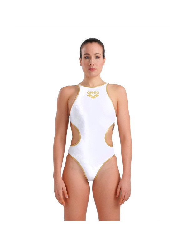 Дамски цял бански Arena One Biglogo - White-Gold