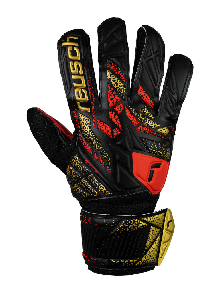 Вратарски ръкавици Reusch Attrakt Solid 2025 - Black-Gold-Fiery Red
