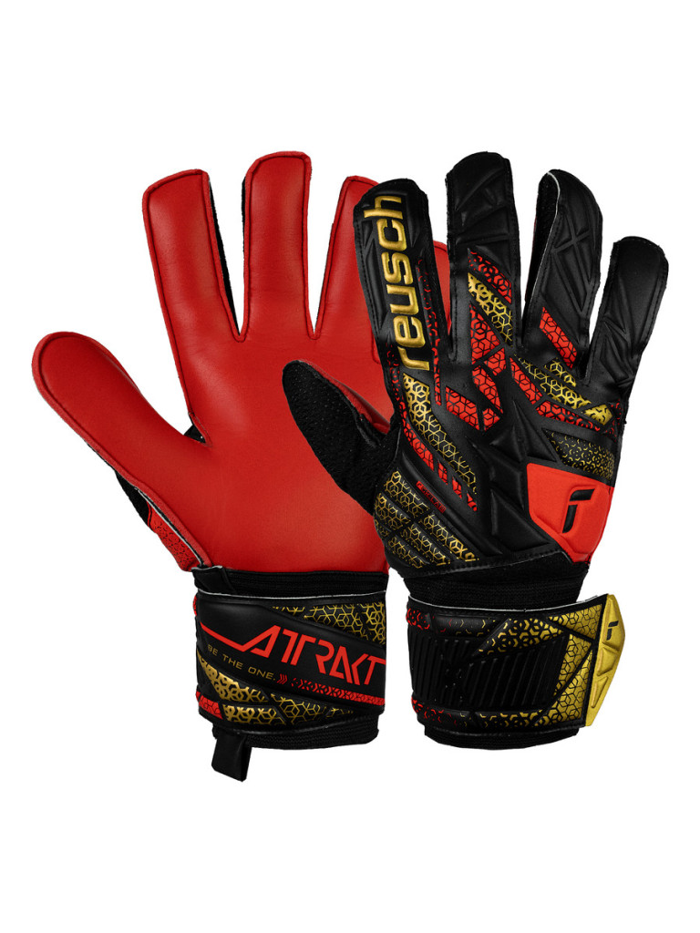 Reusch Attrakt Solid 2025 Goalkeeper Gloves - Black-Gold-Fiery Red