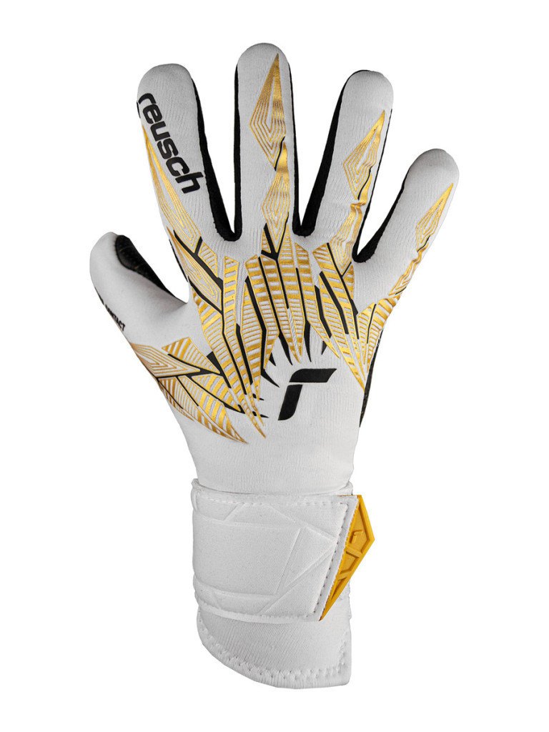 Детски вратарски ръкавици Reusch Pure Contact Gold GluePrint Junior 2024 - White-Gold-Black