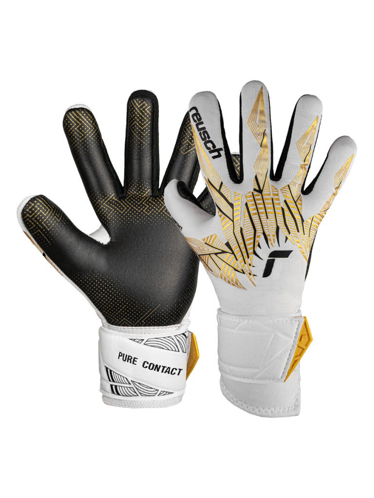 Reusch Pure Contact Gold GluePrint Junior 2024 Goalkeeper Gloves - White-Gold-Black
