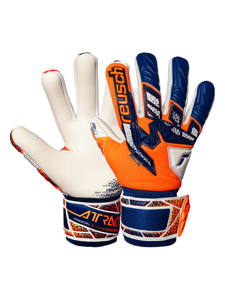 Reusch Attrakt Freegel Gold NC Junior 2025 Goalkeeper Gloves - Shocking Orange-Energize Blue
