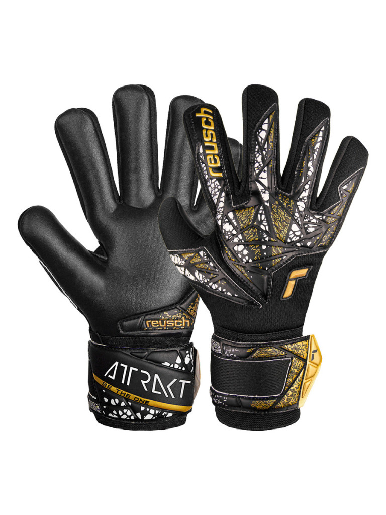 Reusch Attrakt Silver NC Finger Support Junior 2024 Goalkeeper Gloves - Black-Gold-White-Black