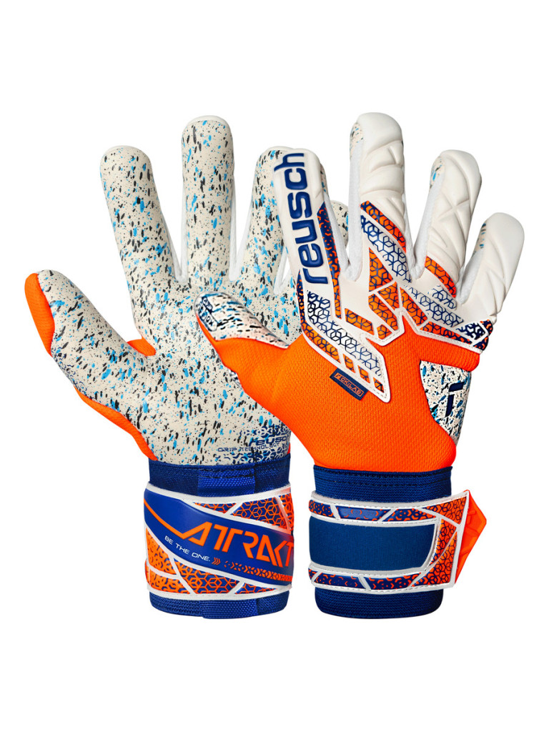 Reusch Attrakt Fusion 2025 Goalkeeper Gloves - Shocking Orange-Energize Blue