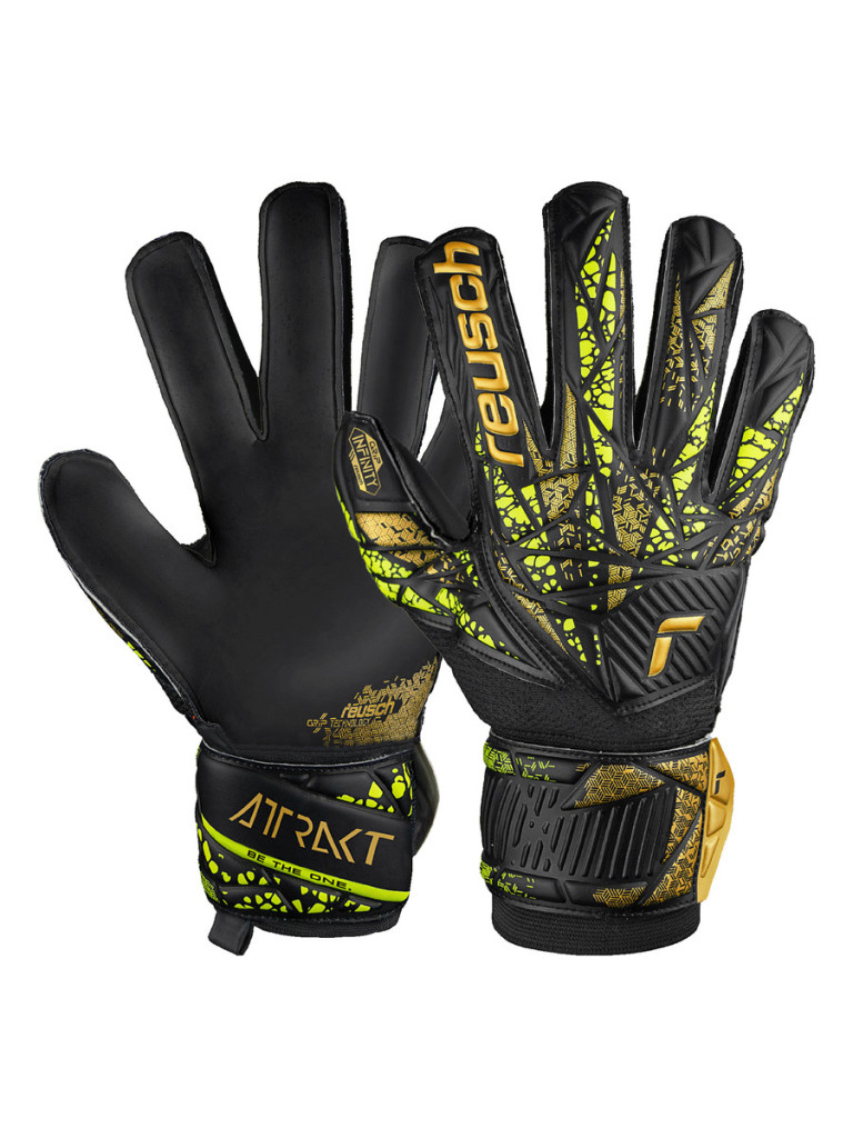 Reusch Attrakt Infinity Finger Support 2024 Goalkeeper Gloves - Black-Gold-Yellow