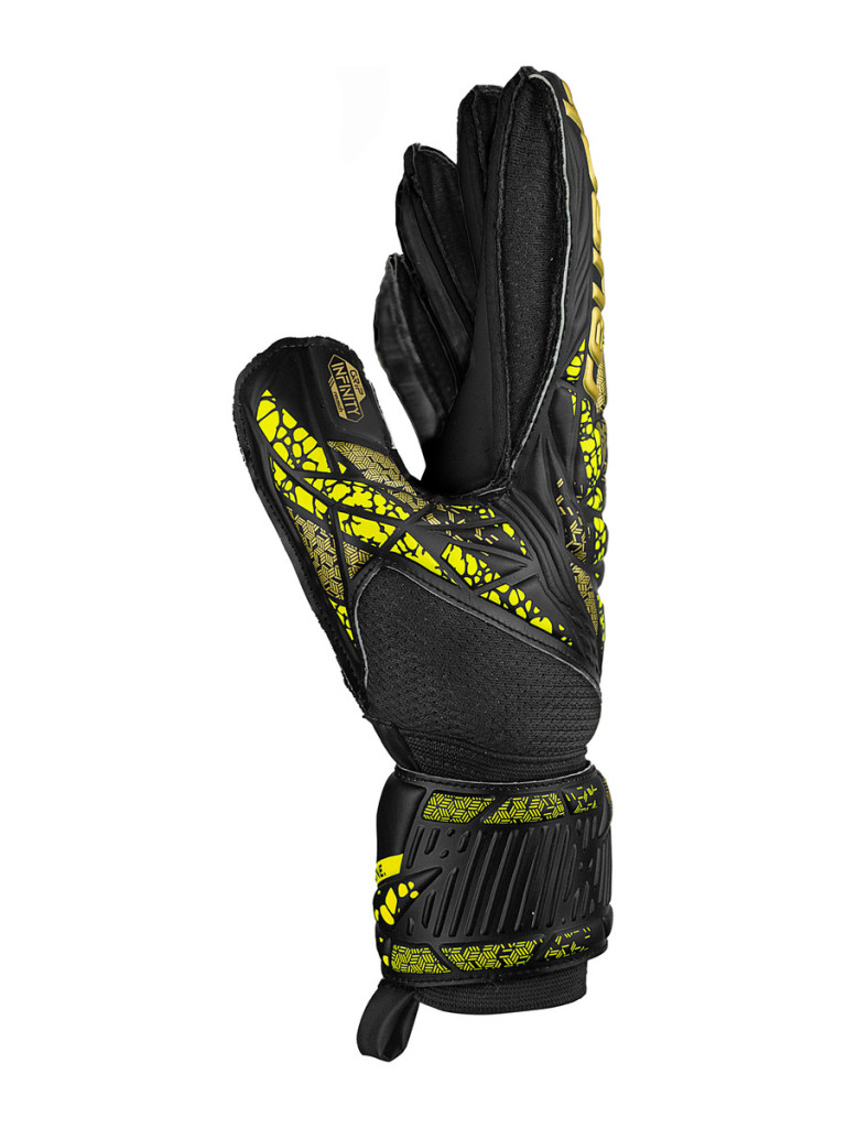 Reusch Attrakt Infinity Finger Support 2024 Goalkeeper Gloves - Black-Gold-Yellow