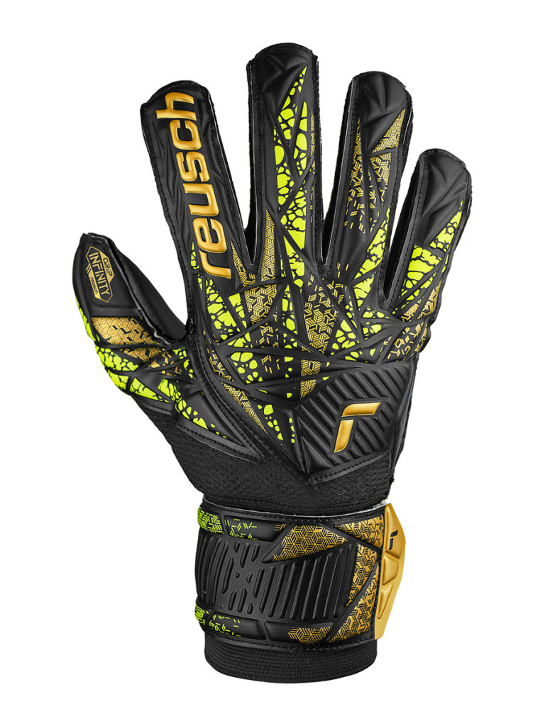 Reusch Attrakt Infinity Finger Support 2024 Goalkeeper Gloves - Black-Gold-Yellow