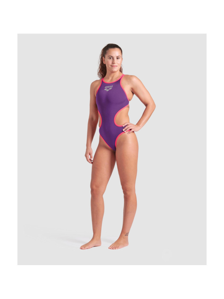 Дамски цял бански Arena One Biglogo - Plum-Bright Coral