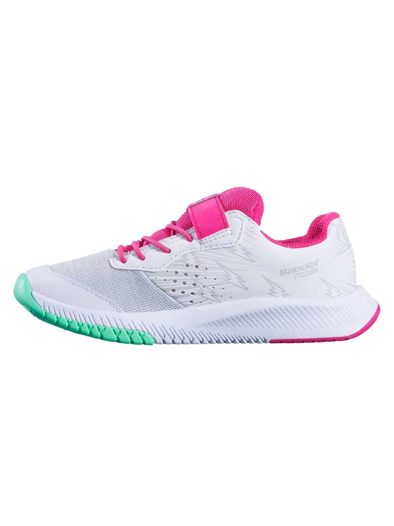 Детски тенис обувки Babolat PULSION All Court KID White / Red Rose Детски тенис обувки Babolat PULSION All Court KID White / Red Rose