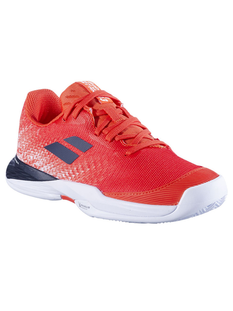 Детски тенис обувки Babolat JET MACH 3 CLAY Strike Red / White