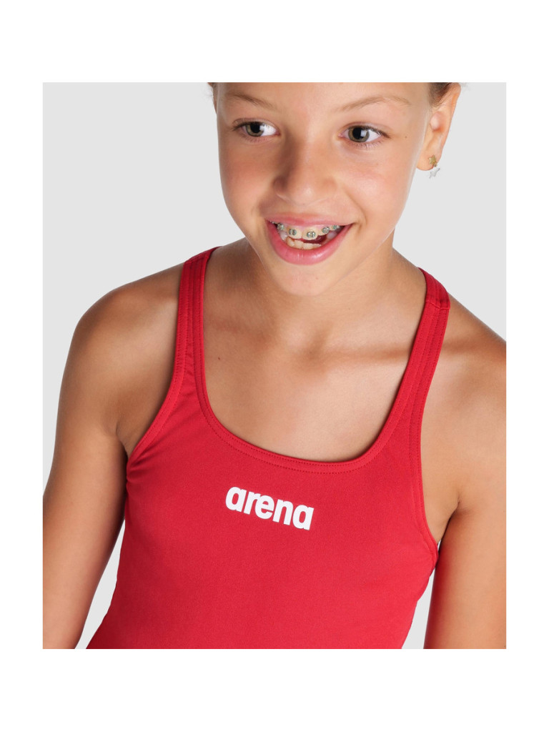 Детски цял бански Arena Team Swim Pro Solid за момичета - Red-White