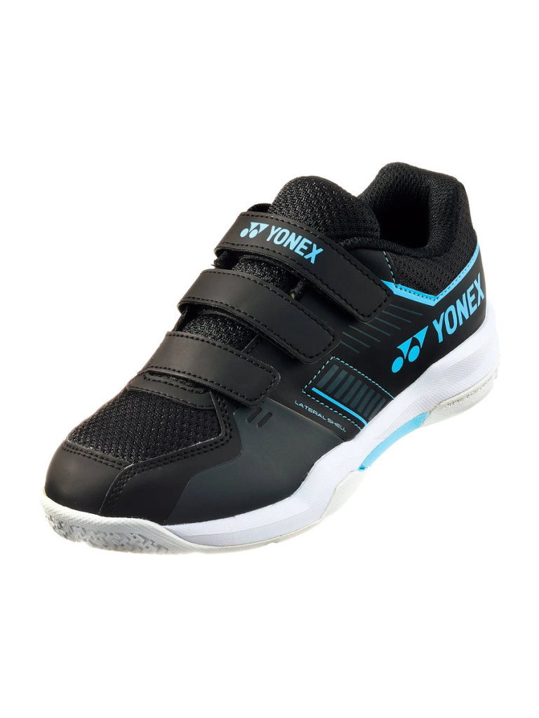 Детски обувки за тенис и бадминтон Yonex Power Cushion Strider Flow Junior Belt - Black/Blue